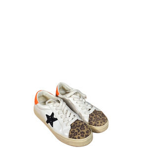 Steve Madden Women’s White Leather Pursued Sneakers Leopard Cap Toe Size 7.5